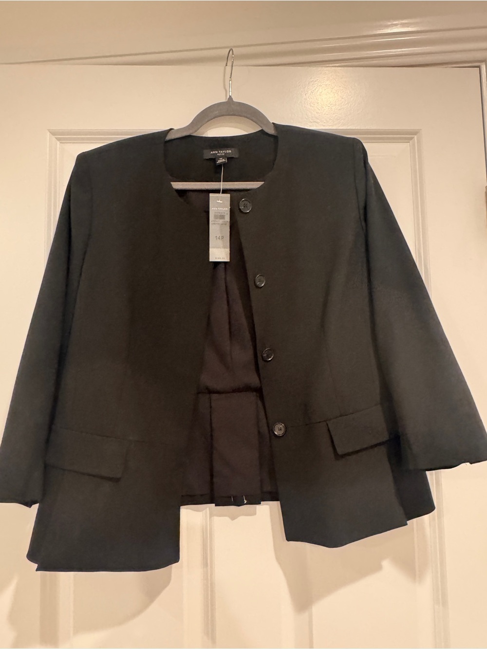 Ann Taylor Petite Black Collarless Blazer 14P NWT
